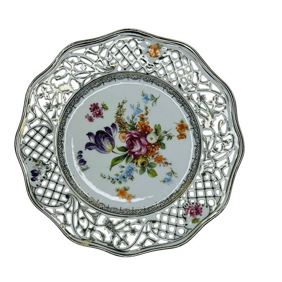 Schumann Dresden Bouquet Pierced Wall Plate 8" Germany Vintage Fine Porcelain - Picture 7 of 7